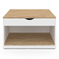 IDMarket - Mesa de centro cuadrada elevable ELEA con caja de madera blanca y efecto haya