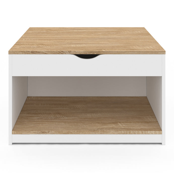 IDMarket - Mesa de centro cuadrada elevable ELEA con caja de madera blanca y efecto haya