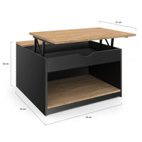 IDMarket - Mesa de centro cuadrada elevable ELEA con estuche de madera efecto haya y negro