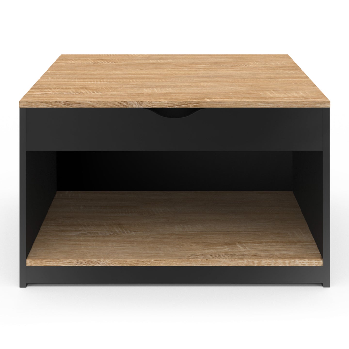 IDMarket - Mesa de centro cuadrada elevable ELEA con estuche de madera efecto haya y negro
