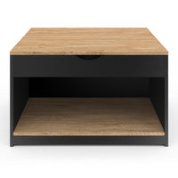 IDMarket - Mesa de centro cuadrada elevable ELEA con estuche de madera efecto haya y negro