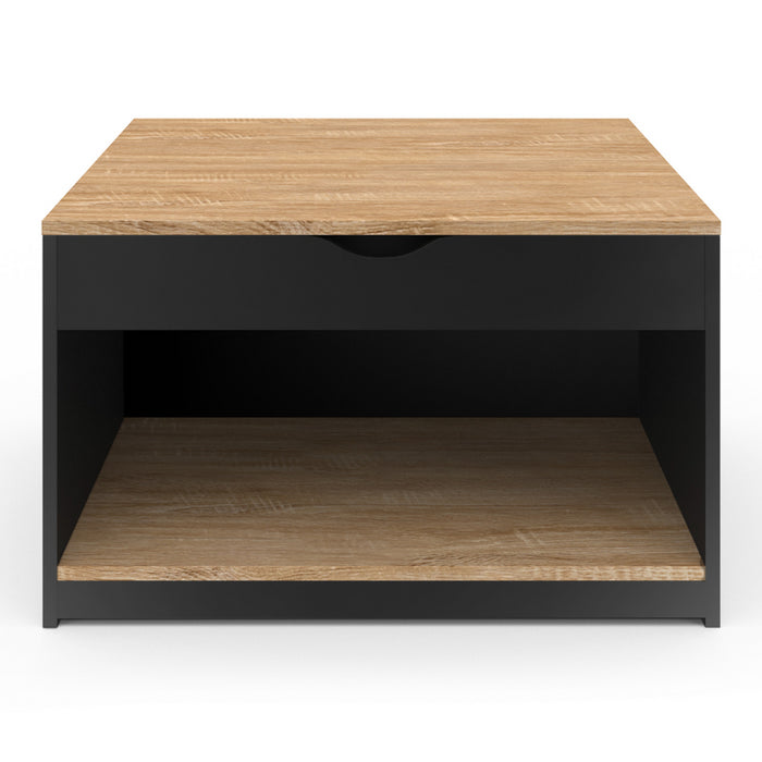 IDMarket - Mesa de centro cuadrada elevable ELEA con estuche de madera efecto haya y negro