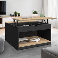 IDMarket - Mesa de centro cuadrada elevable ELEA con estuche de madera efecto haya y negro