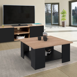 IDMarket - Mesa de centro cuadrada negra ELI con tapa de madera