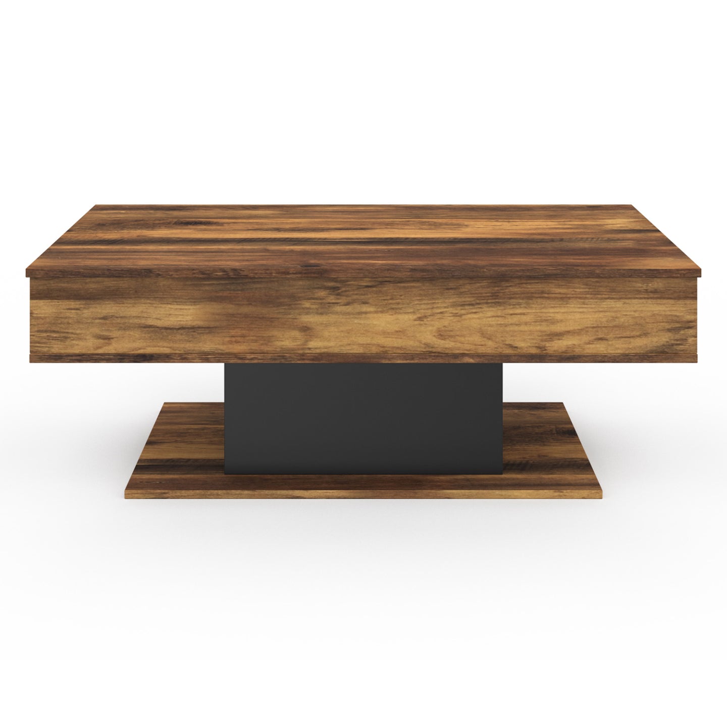 IDMarket - Mesa de centro EDEN con tablero elevable, madera oscura con efecto envejecido y negro
