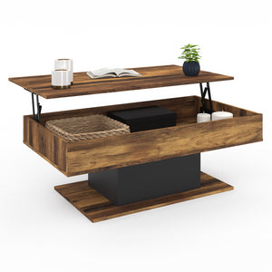 IDMarket - Mesa de centro EDEN con tablero elevable, madera oscura con efecto envejecido y negro