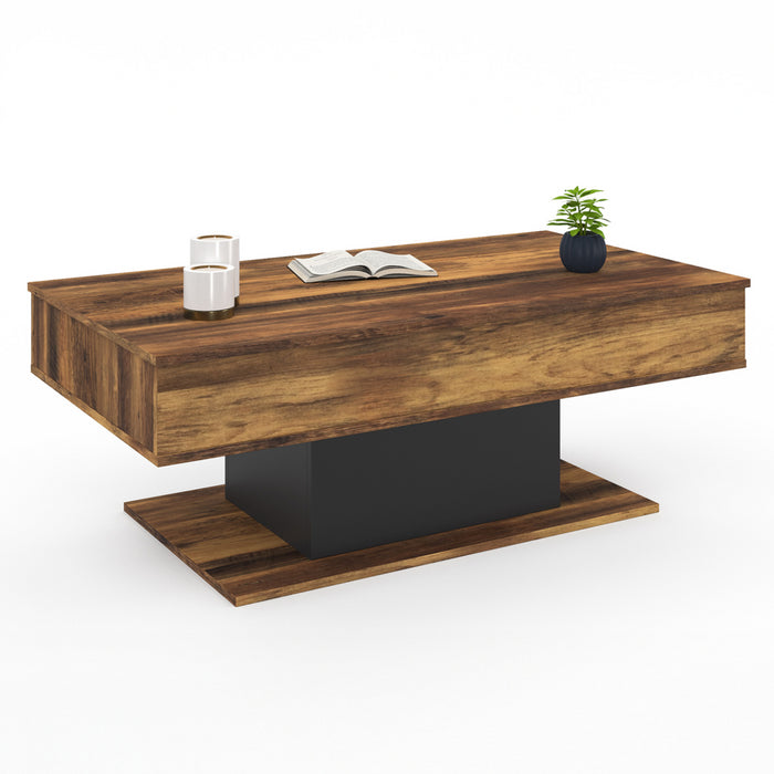 IDMarket - Mesa de centro EDEN con tablero elevable, madera oscura con efecto envejecido y negro