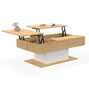 IDMarket - Mesa de centro EDEN de madera y blanca con 2 tableros elevables