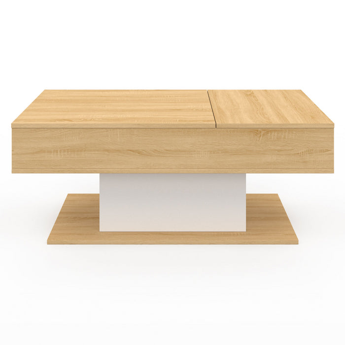 IDMarket - Mesa de centro EDEN de madera y blanca con 2 tableros elevables