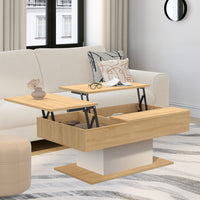IDMarket - Mesa de centro EDEN de madera y blanca con 2 tableros elevables