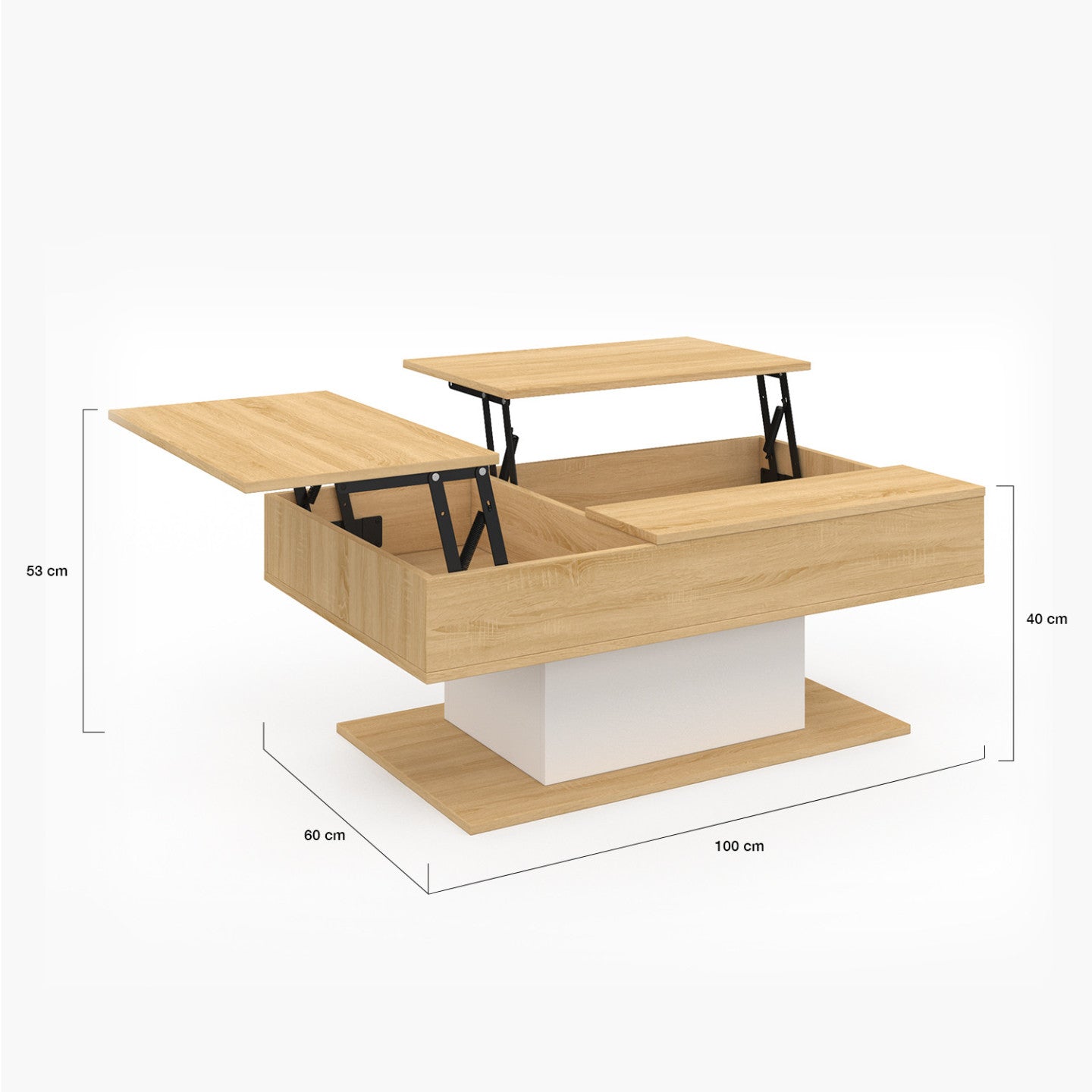 IDMarket - Mesa de centro EDEN de madera y blanca con 2 tableros elevables