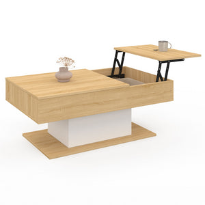 IDMarket - Mesa de centro EDEN de madera y blanca con 2 tableros elevables