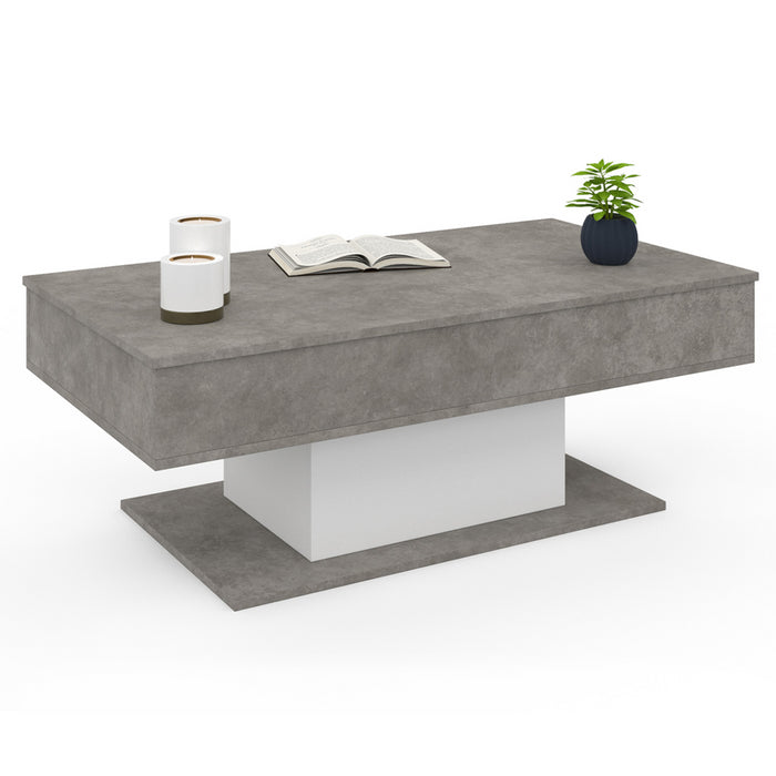 IDMarket - Mesa de centro elevable EDEN de hormigón y blanco