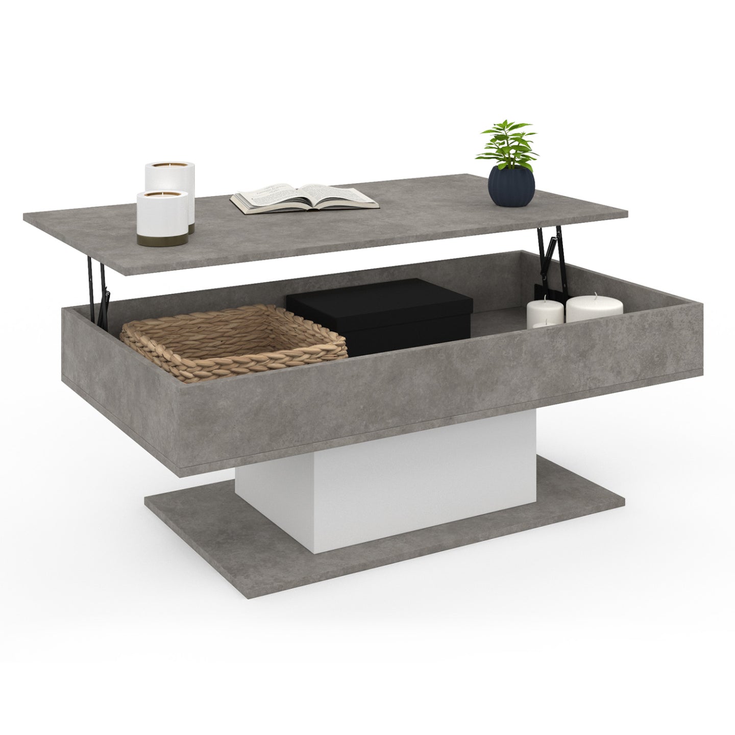 IDMarket - Mesa de centro elevable EDEN de hormigón y blanco