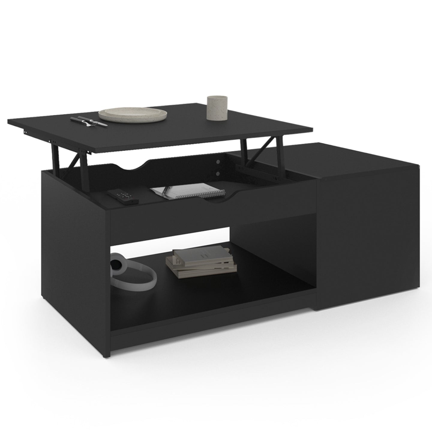 IDMarket - Mesa de centro elevable ELEA con estuche de madera negro