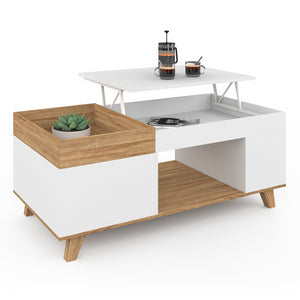 IDMarket - Mesa de centro elevable STELLA en madera y blanco con tablero extraíble