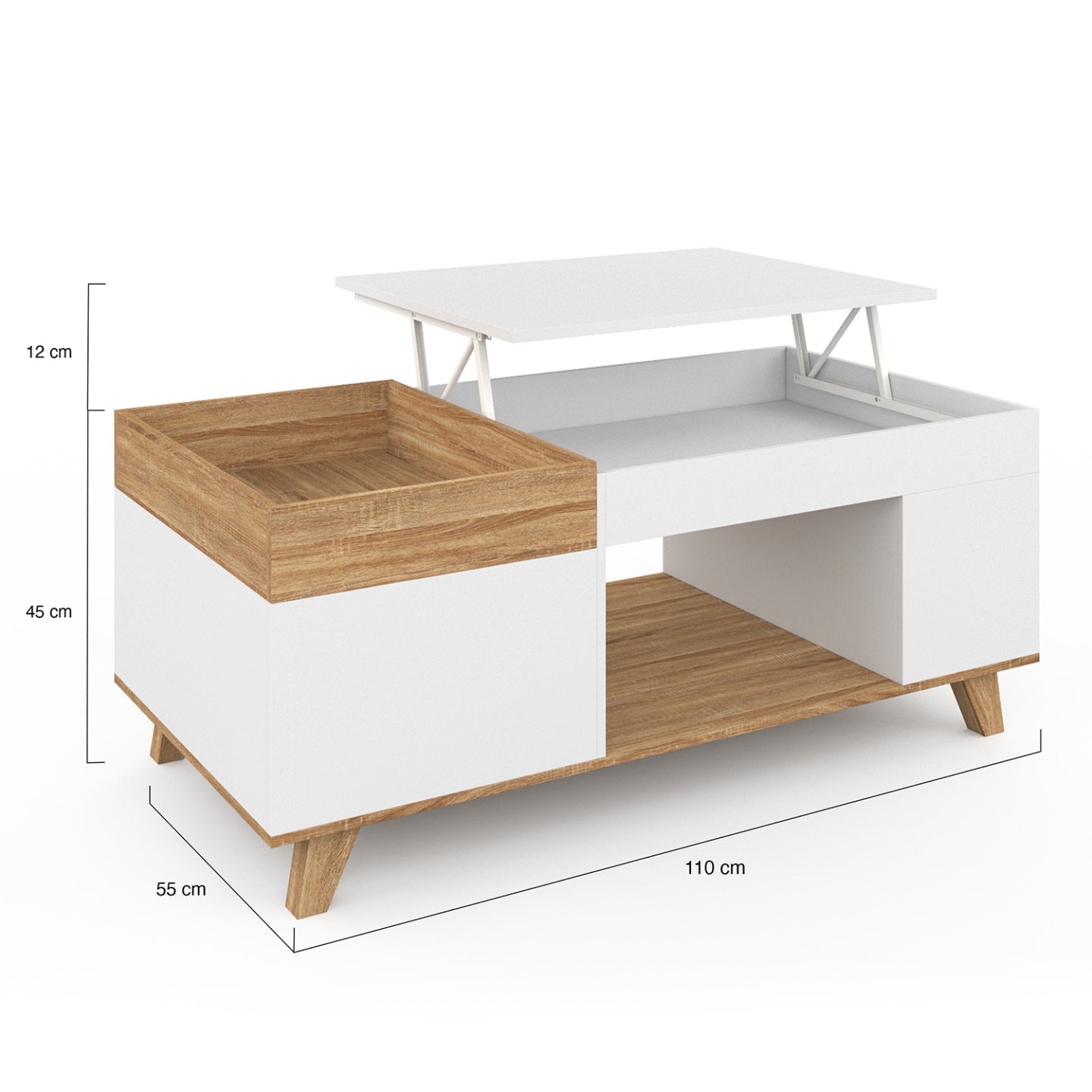 IDMarket - Mesa de centro elevable STELLA en madera y blanco con tablero extraíble