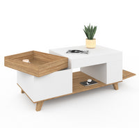 IDMarket - Mesa de centro elevable STELLA en madera y blanco con tablero extraíble