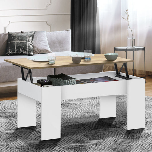 IDMarket - Mesa de centro elevable TARA de madera blanca e imitación de haya