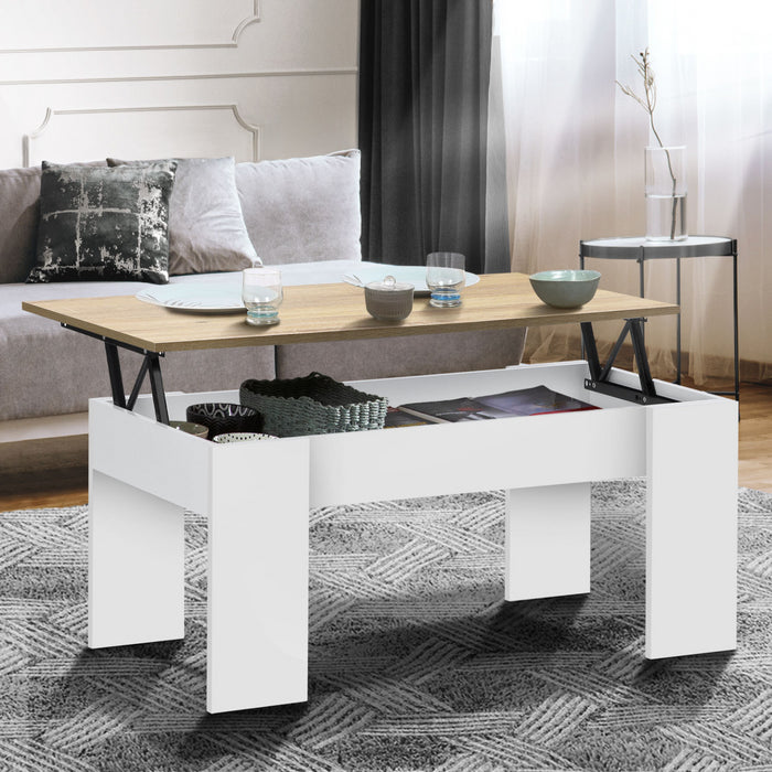 IDMarket - Mesa de centro elevable TARA de madera blanca e imitación de haya