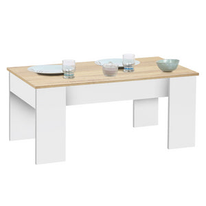 IDMarket - Mesa de centro elevable TARA de madera blanca e imitación de haya