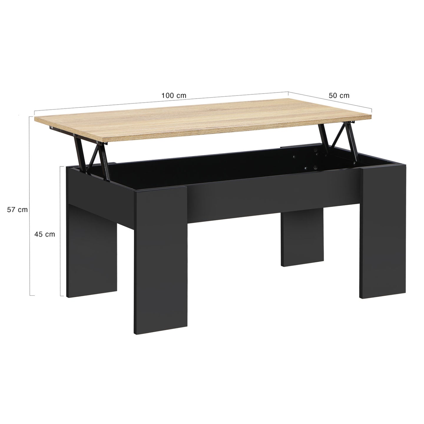 IDMarket - Mesa de centro elevable TARA de madera negra e imitación de haya