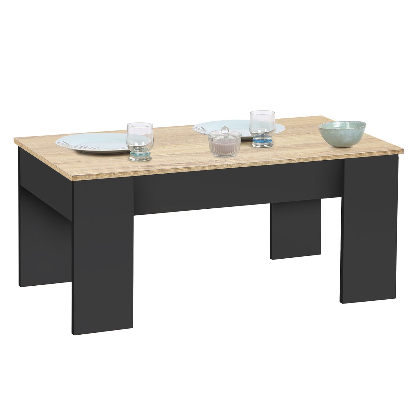 IDMarket - Mesa de centro elevable TARA de madera negra e imitación de haya