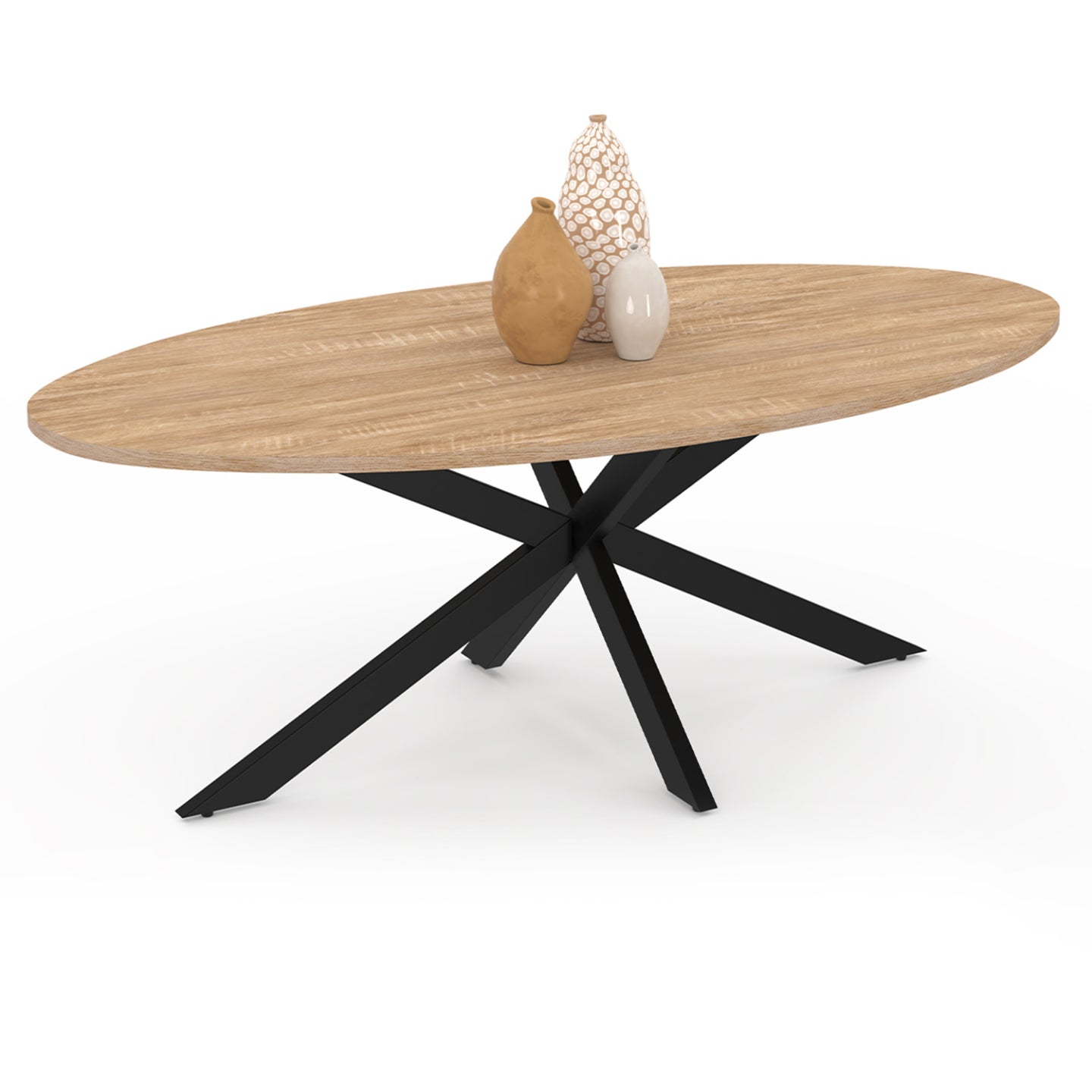IDMarket - Mesa de centro ovalada ALIX con pata de madera y araña negra