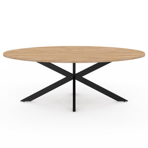 IDMarket - Mesa de centro ovalada ALIX con pata de madera y araña negra