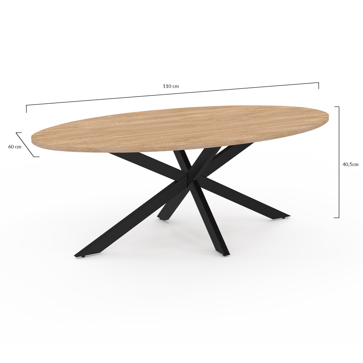 IDMarket - Mesa de centro ovalada ALIX con pata de madera y araña negra
