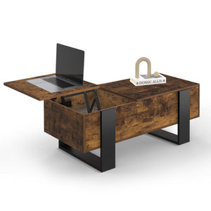 IDMarket - Mesa de centro PHOENIX con 2 tableros elevables en madera envejecida y negro