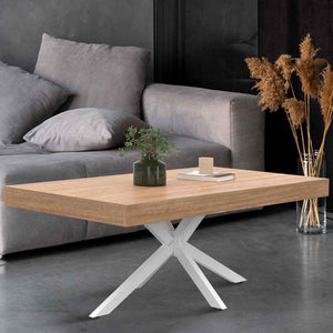 IDMarket - Mesa de centro rectangular ALIX 110 cm con patas de madera y araña blanca