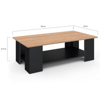 IDMarket - Mesa de centro rectangular negra ELI con tablero de aspecto haya 100 cm