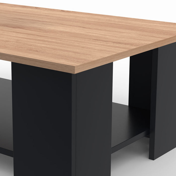 IDMarket - Mesa de centro rectangular negra ELI con tablero de aspecto haya 100 cm