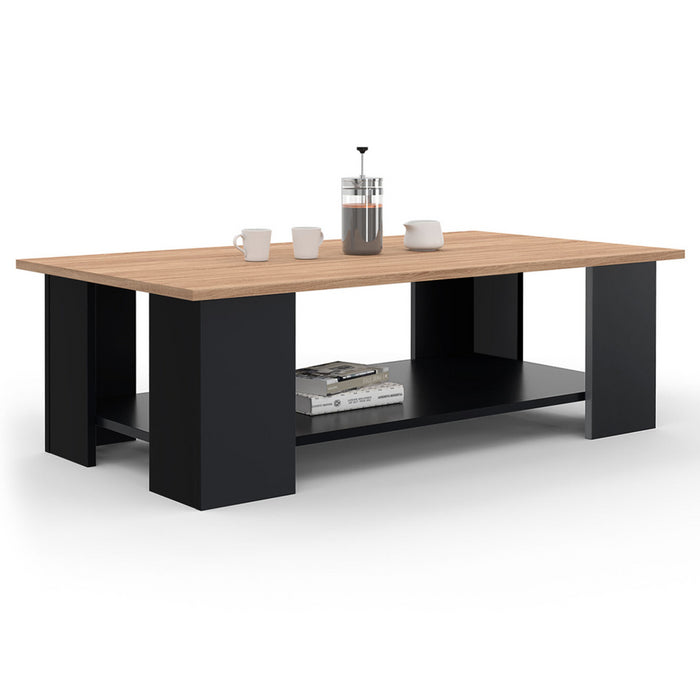 IDMarket - Mesa de centro rectangular negra ELI con tablero de aspecto haya 100 cm