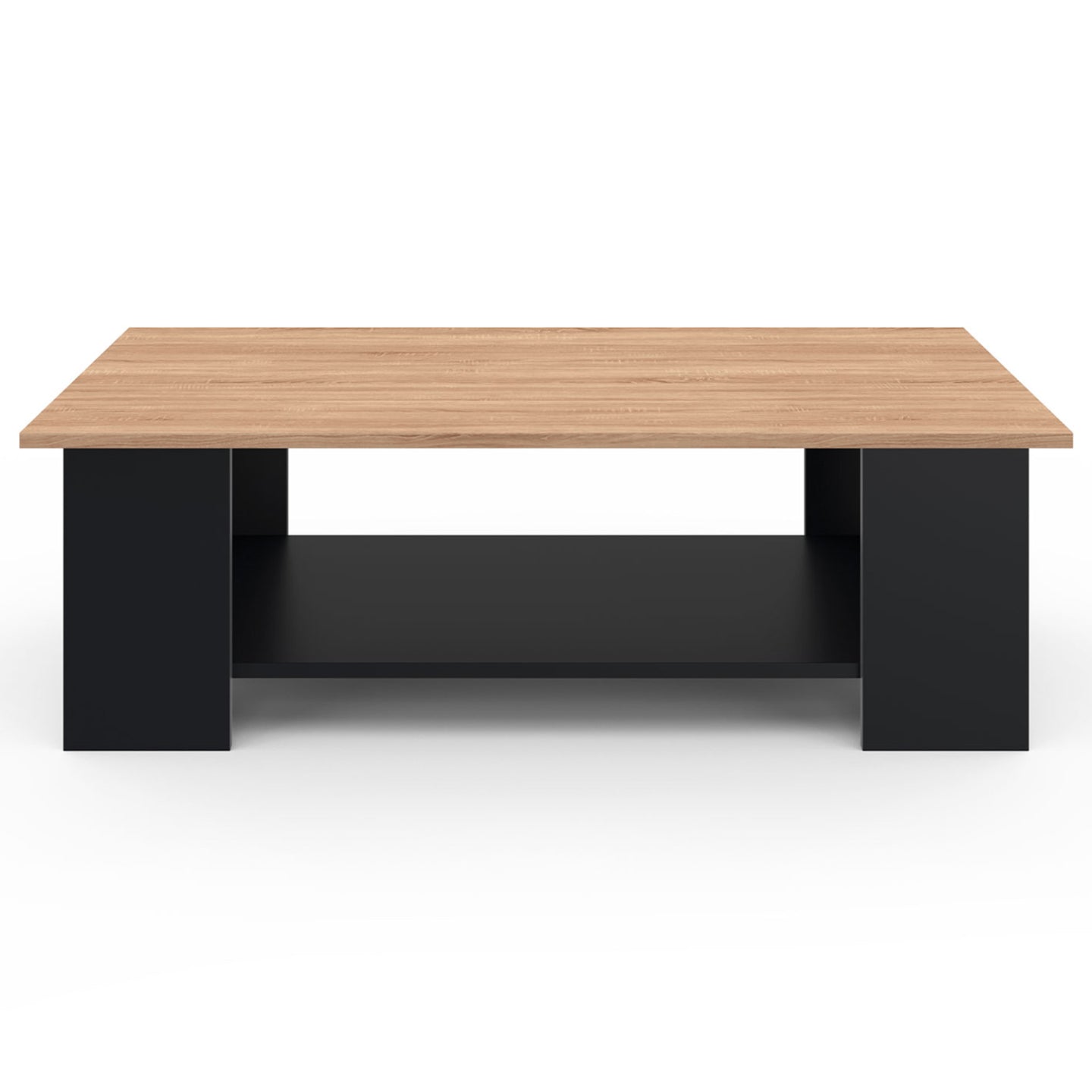 IDMarket - Mesa de centro rectangular negra ELI con tablero de aspecto haya 100 cm