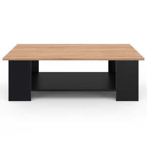 IDMarket - Mesa de centro rectangular negra ELI con tablero de aspecto haya 100 cm