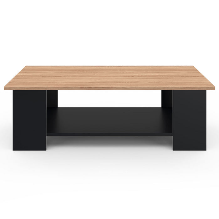 IDMarket - Mesa de centro rectangular negra ELI con tablero de aspecto haya 100 cm