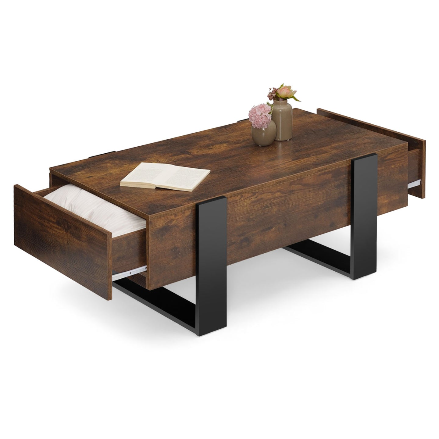 IDMarket - Mesa de centro rectangular PHOENIX con cajones, 100 cm, madera envejecida y negra