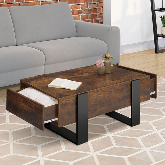 IDMarket - Mesa de centro rectangular PHOENIX con cajones, 100 cm, madera envejecida y negra
