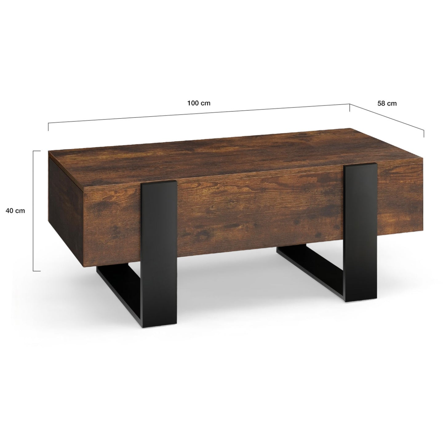 IDMarket - Mesa de centro rectangular PHOENIX con cajones, 100 cm, madera envejecida y negra