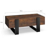 IDMarket - Mesa de centro rectangular PHOENIX con cajones, 100 cm, madera envejecida y negra