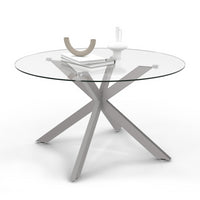 IDMarket - Mesa de centro redonda ALIX con pata de araña, 70 cm, tapa de cristal, pata cromada