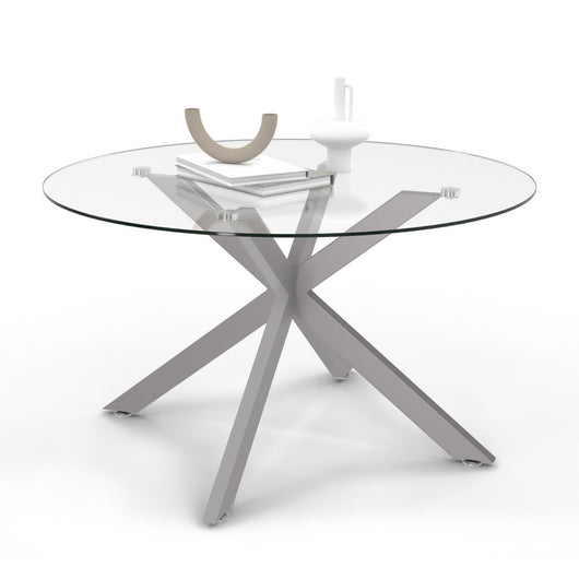 IDMarket - Mesa de centro redonda ALIX con pata de araña, 70 cm, tapa de cristal, pata cromada