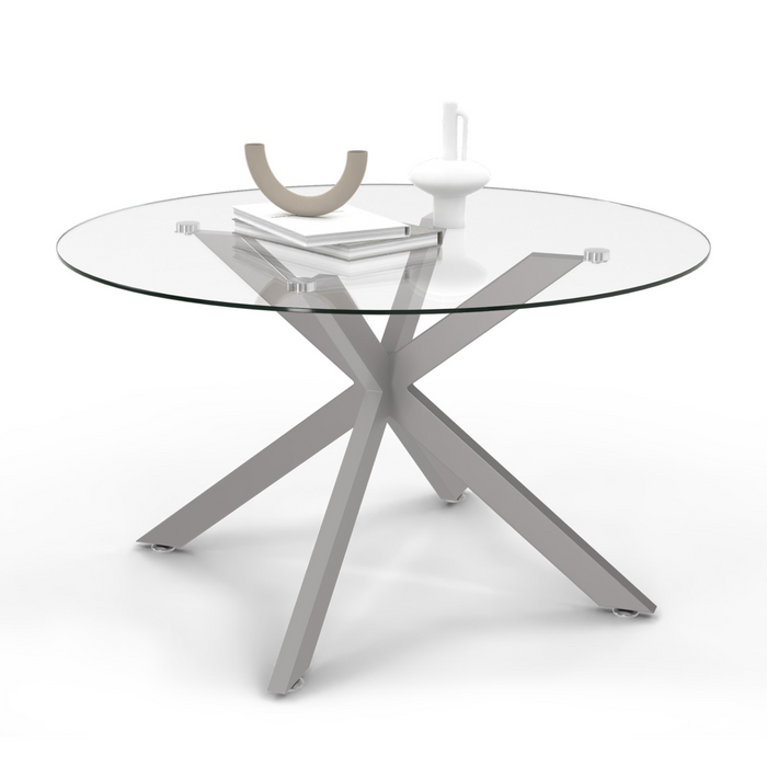 IDMarket - Mesa de centro redonda ALIX con pata de araña, 70 cm, tapa de cristal, pata cromada