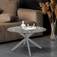 IDMarket - Mesa de centro redonda ALIX con pata de araña, 70 cm, tapa de cristal, pata cromada