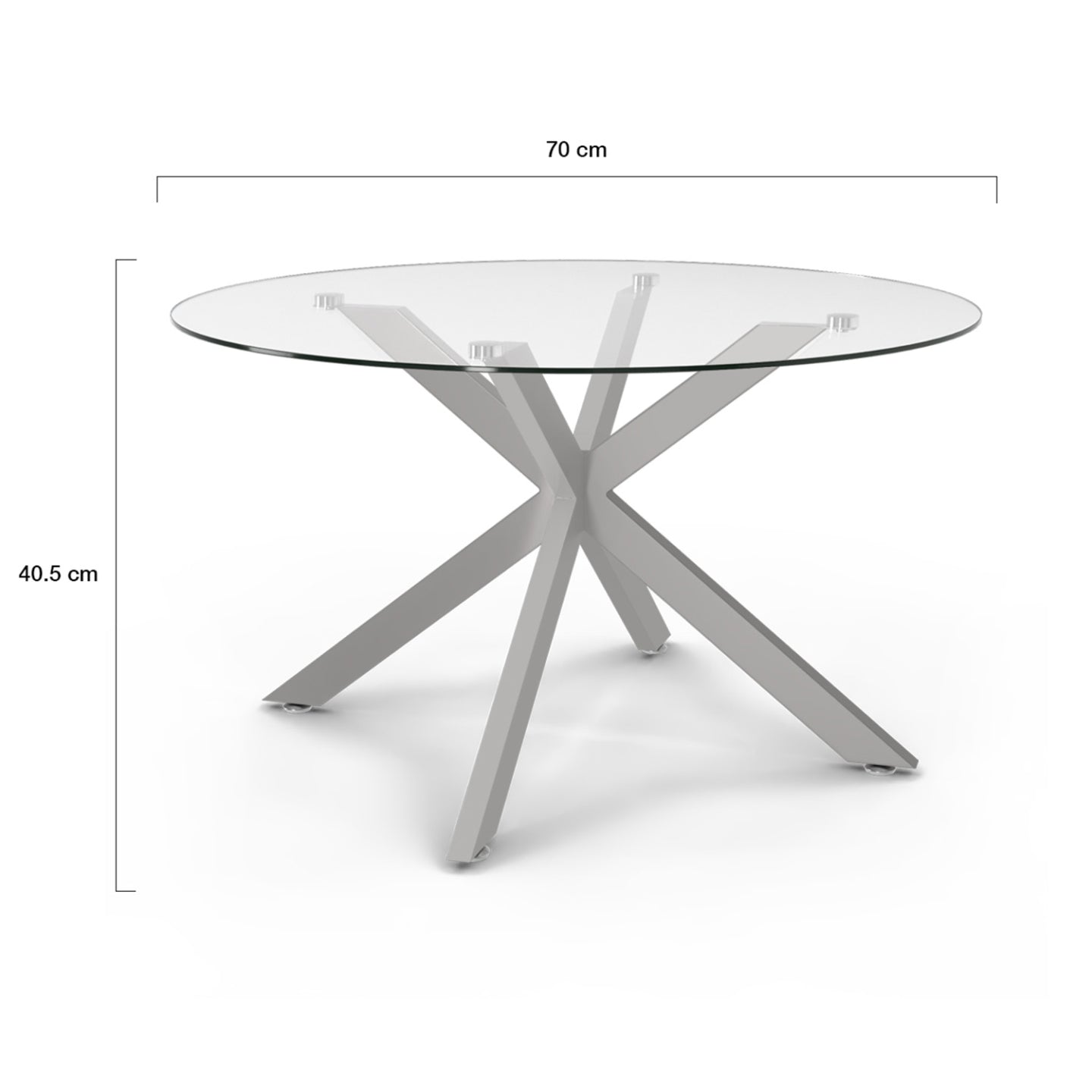 IDMarket - Mesa de centro redonda ALIX con pata de araña, 70 cm, tapa de cristal, pata cromada