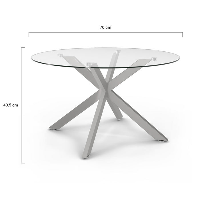 IDMarket - Mesa de centro redonda ALIX con pata de araña, 70 cm, tapa de cristal, pata cromada