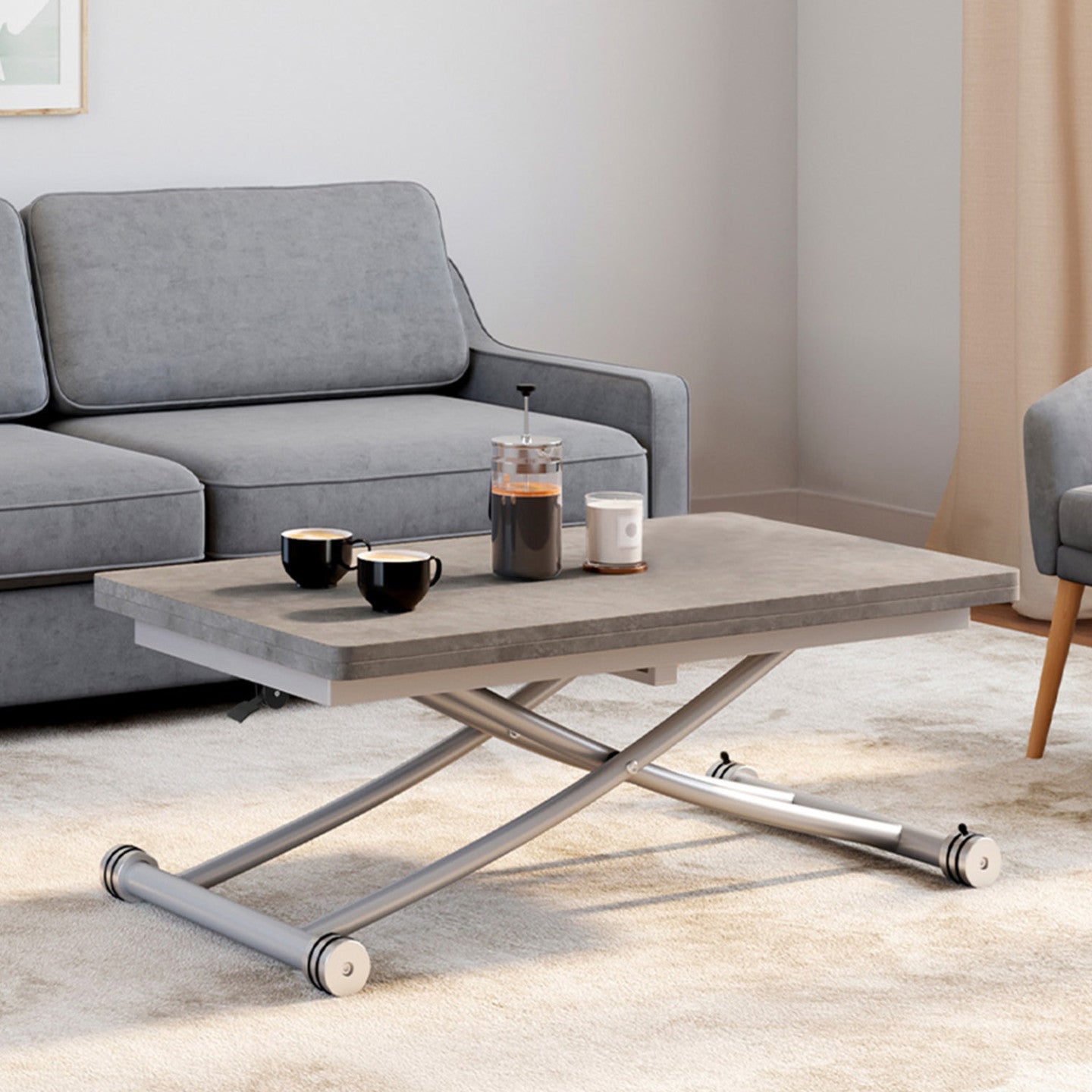 IDMarket - Mesa de centro URBANA con tablero efecto hormigón, plegable en mesa de comedor