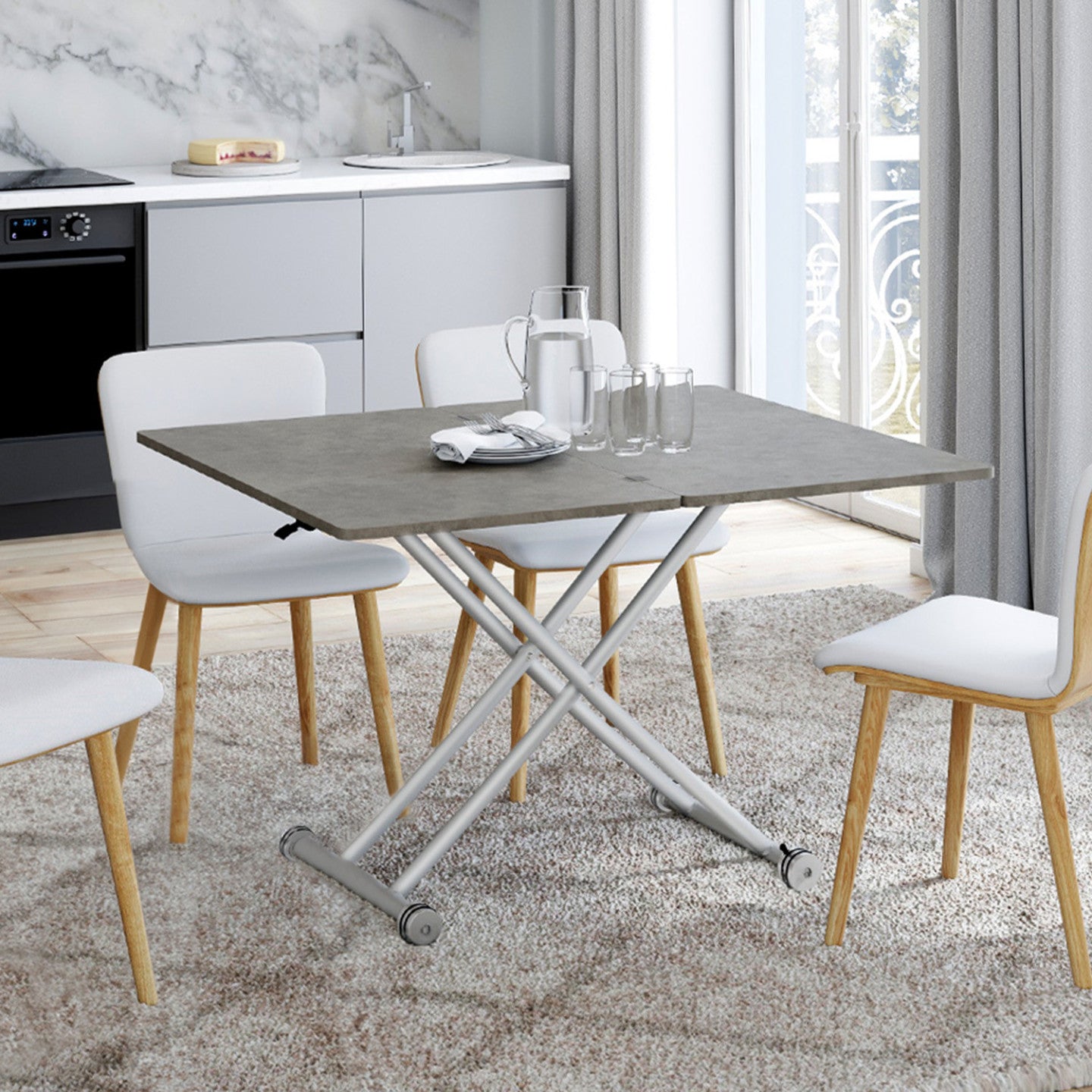 IDMarket - Mesa de centro URBANA con tablero efecto hormigón, plegable en mesa de comedor